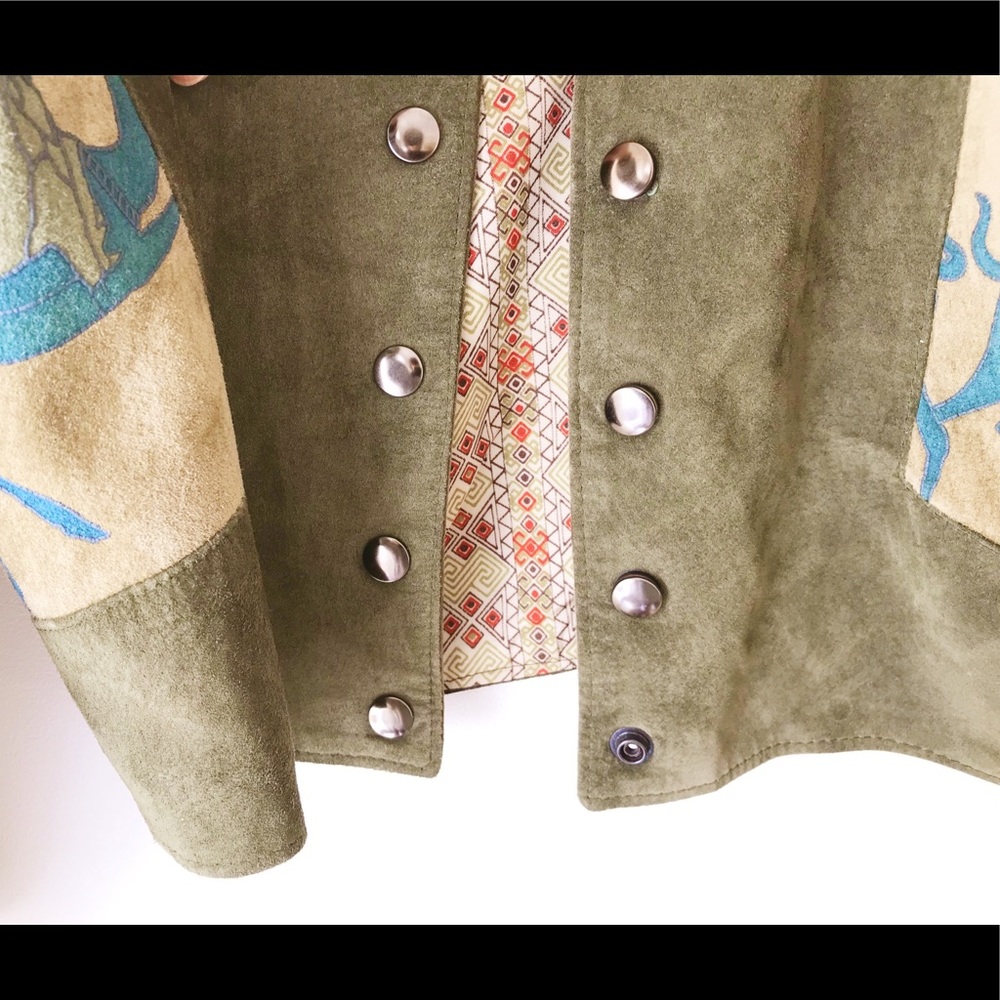 Olive suede 2piece crop jacket & skirt set - Picture 14 of 16